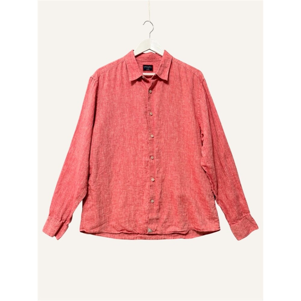 UNTUCKit Mens Red Linen Button Up Shirt Size XL Long Sleeve Breathable